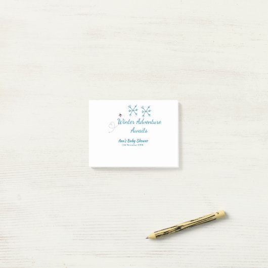 Winter Adventure awaits baby shower blue snowflake Post-it® Notes (Op bureau)
