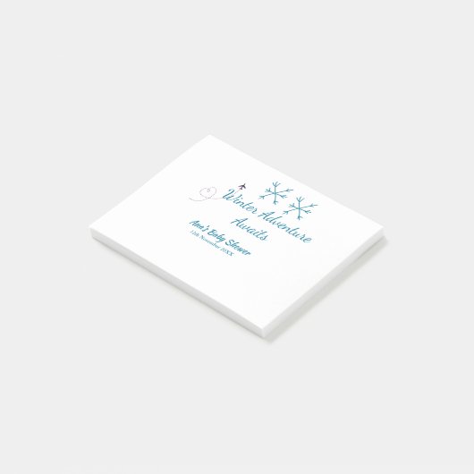 Winter Adventure awaits baby shower blue snowflake Post-it® Notes (Schuin)