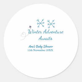 Winter Adventure awaits baby shower blue snowflake Ronde Sticker
