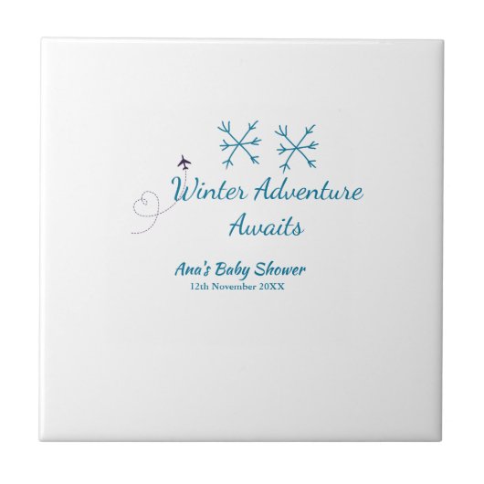 Winter Adventure awaits baby shower blue snowflake Tegeltje (Voorkant)