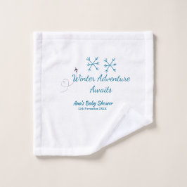 Winter Adventure awaits baby shower blue snowflake Washandje