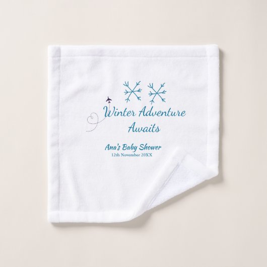 Winter Adventure awaits baby shower blue snowflake Washandje (Wasdoekje)