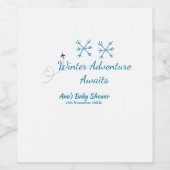 Winter Adventure awaits baby shower blue snowflake Wijn Etiket (Enkel label)