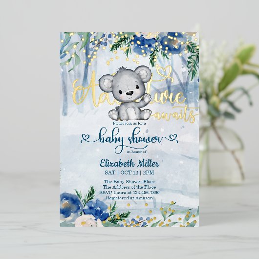 Winter Adventure Awaits Polar Beer Baby shower Folie Uitnodiging (Staand Voorkant)