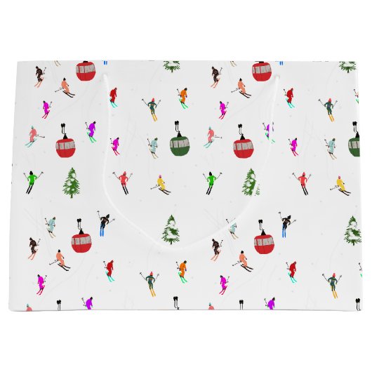 Winter afdaling skiërs Skipatroon Groot Cadeauzakje (Voorkant)