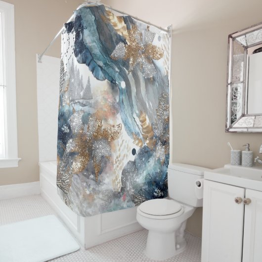 Winter Alcohol Ink Art Douchegordijn (In situ)
