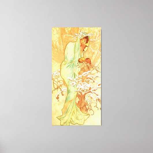 Winter Alfons Mucha Art Nouveau Canvas Afdruk (Voorkant)