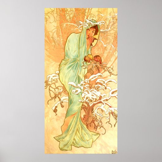 Winter Alfons Mucha Art Nouveau Poster (Voorkant)