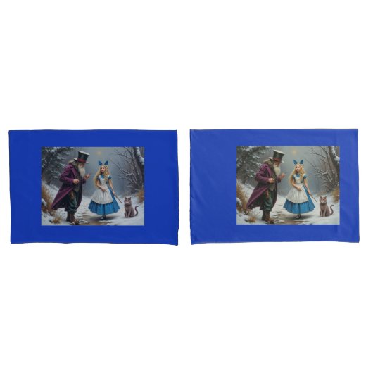 Winter Alice blauw standaard kussenslopen paar (Voorkant-Set)