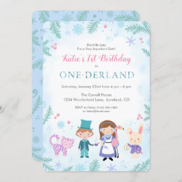 Winter Alice in One-derland Girls First Birthday Kaart