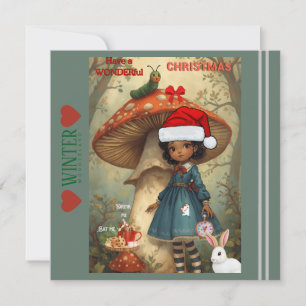 Winter Alice in Wonderland Platte Kerstkaart