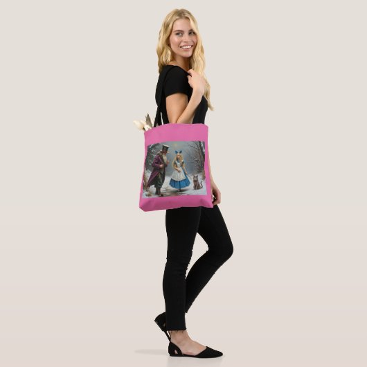 Winter Alice roze schouder canvas tas (Op model)