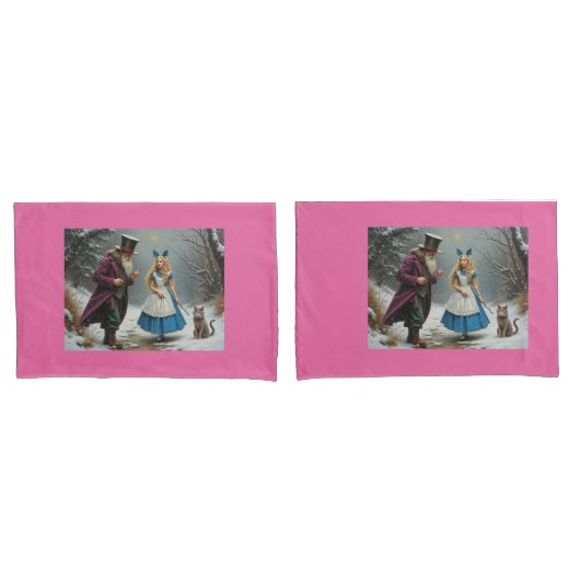 Winter Alice roze standaard kussenslopen paar (Voorkant-Set)