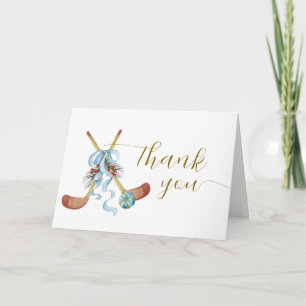 Winter All Star Boog Bloemen Hockey Baby Shower Bedankkaart