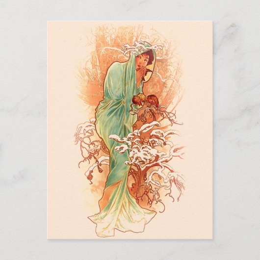 Winter - Alphonse Mucha Art Nouveau Briefkaart (Voorkant)