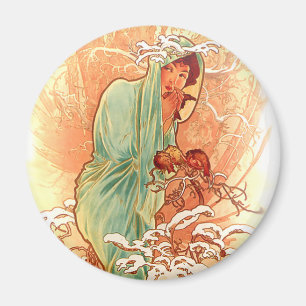 Winter - Alphonse Mucha Art Nouveau Magneet
