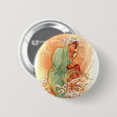 Winter - Alphonse Mucha Art Nouveau Ronde Button 5,7 Cm (Voorkant /achterkant)