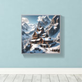 Winter Alpine Lodge Vinyl Fotobehang – Snowy Mount Canvas Afdruk (Insitu (Houten vloer))