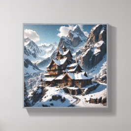 Winter Alpine Lodge Vinyl Fotobehang – Snowy Mount Canvas Afdruk