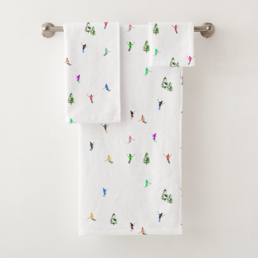 Winter Alpine Skiërs Skiën Patroon Bad Handdoek (Insitu)