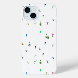 Winter Alpine Skiërs Skiën Patroon iPhone 15 Mini Hoesje