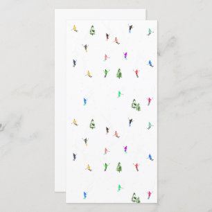 Winter Alpine Skiërs Skiën Patroon Feestdagenkaart