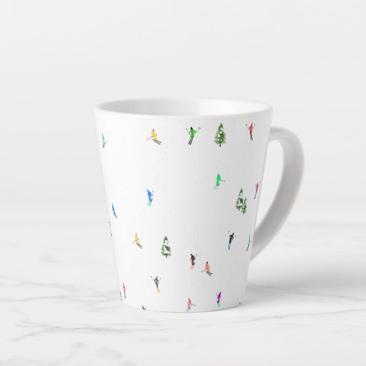 Winter Alpine Skiërs Skiën Patroon Latte Mok (Rechterhoek)