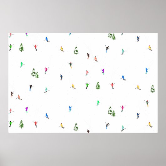 Winter Alpine Skiërs Skiën Patroon Poster (Voorkant)