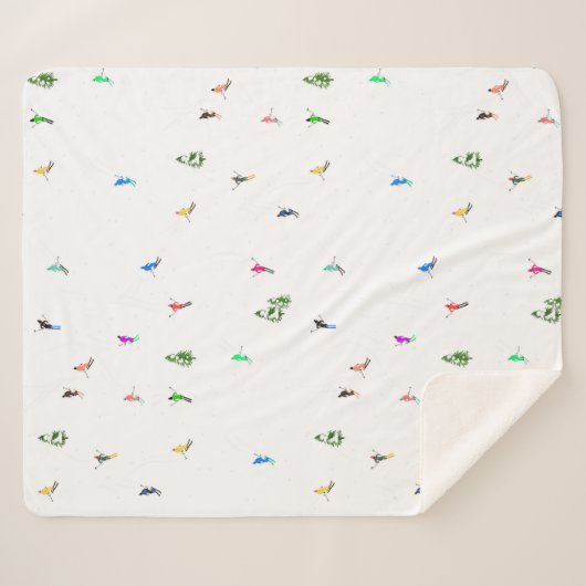 Winter Alpine Skiërs Skiën Patroon Sherpa Deken (Voorkant (horizontaal))