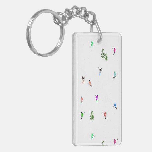 Winter Alpine Skiërs Skiën Patroon Sleutelhanger (Voorkant Links)