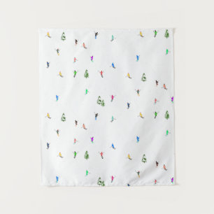 Winter Alpine Skiërs Skiën Patroon Wandkleed