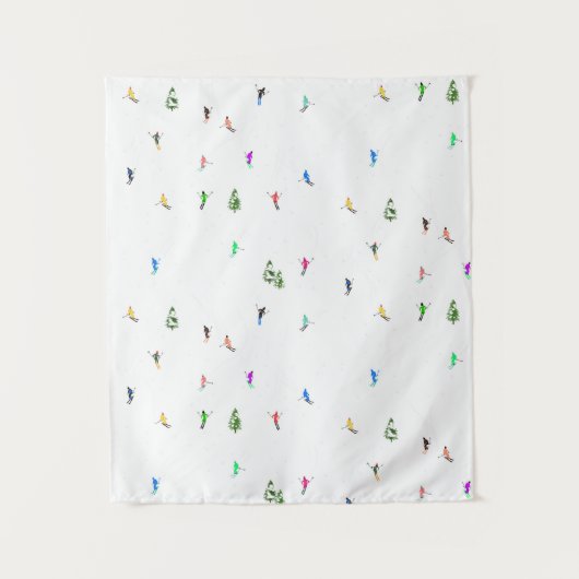 Winter Alpine Skiërs Skiën Patroon Wandkleed (Voorkant)