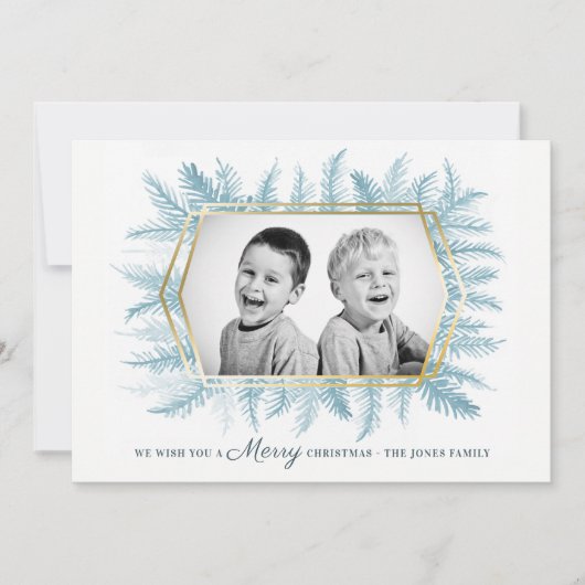 Winter altijdgroen blad waterverf blauw feestdagenkaart (Voorkant)