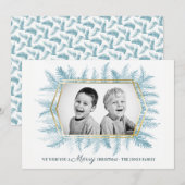 Winter altijdgroen blad waterverf blauw feestdagenkaart (Voorkant / Achterkant)