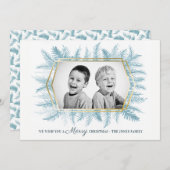 Winter altijdgroene blad waterverf blauw feestdagenkaart (Voorkant / Achterkant)