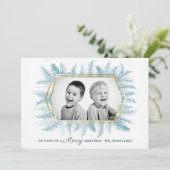 Winter altijdgroene blad waterverf blauw feestdagenkaart (Staand voorkant)