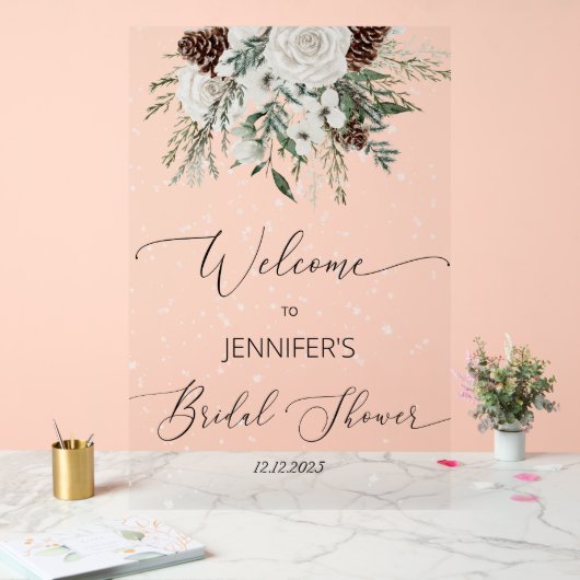 Winter altijdgroene elegante bruidswelkom acryl bord (Huwelijk)