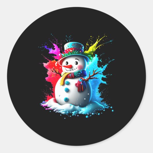 Winter And Snow Christmas A Coloured Snowman  Ronde Sticker (Voorkant)
