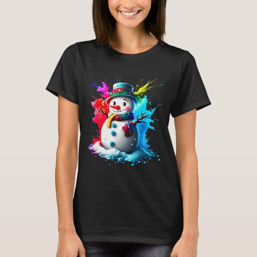 Winter And Snow Christmas A Coloured Snowman  T-shirt (Voorkant)