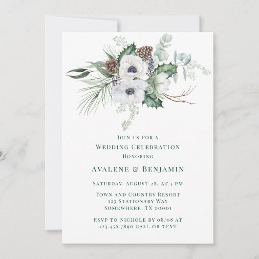 Winter Anemone Hand-Painted Wedding Celebration Kaart (Voorkant)