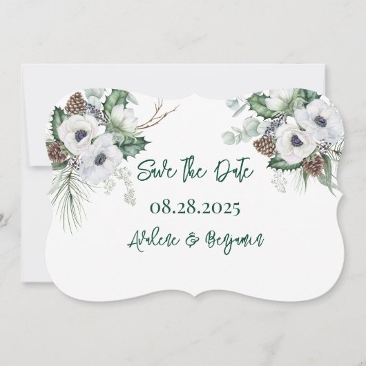 Winter Anemone Painted Wedding Save The Date Kaart (Voorkant)