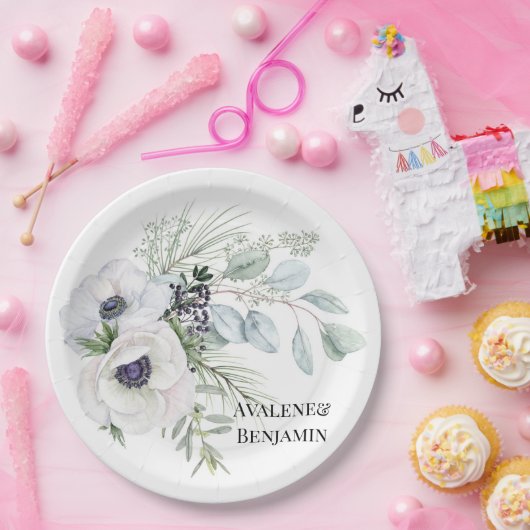 Winter Anemoon Bloemen Hand geschilderde bruiloft Papieren Bordje (Feest)