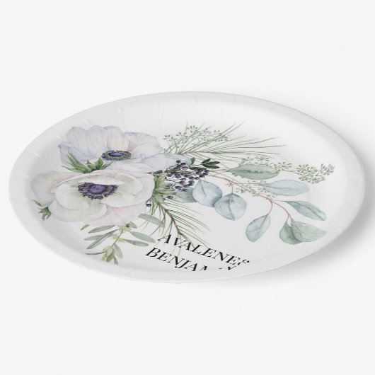 Winter Anemoon Bloemen Hand geschilderde bruiloft Papieren Bordje (Gekanteld)