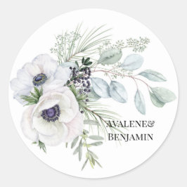 Winter Anemoon Bloemen Hand geschilderde bruiloft Ronde Sticker