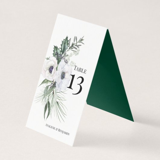 Winter Anemoon Bloemen Handgeschilderde Tafelnumme Kaart (Achterkant)