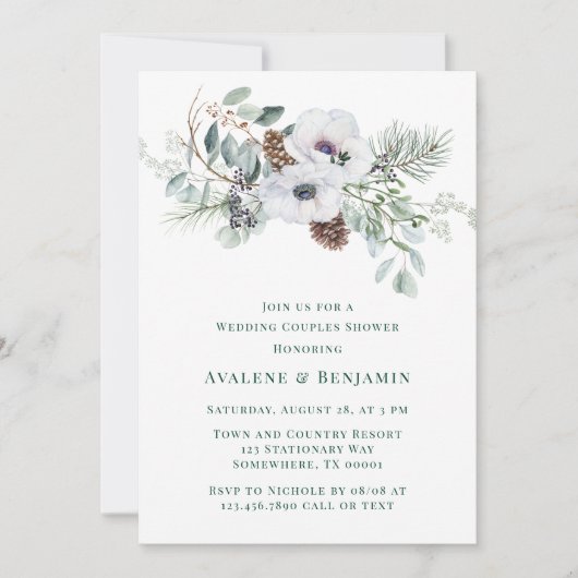 Winter Anemoon Handgeschilderde Trouwkoppels Douch Kaart (Voorkant)