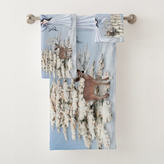 Winter Angel Scene Bath Towel Set Bad Handdoek (Insitu)