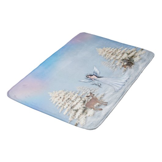 Winter Angel Scene Bathroom Bath Mat (Gekanteld)