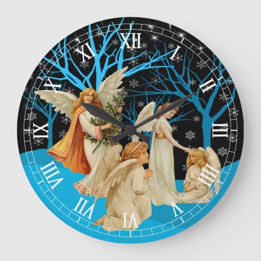Winter Angels Round Roman Numeraklok Grote Klok (Voorkant)