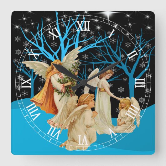 Winter Angels Square Roman Numeras Clock Vierkante Klok (Voorkant)